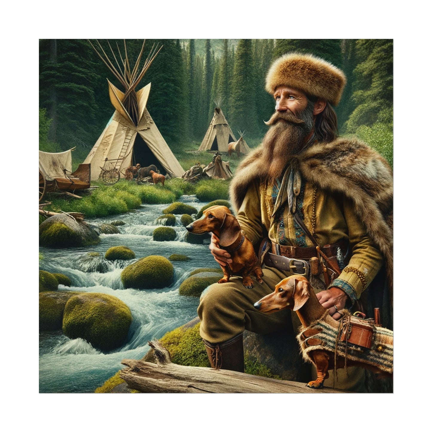 Frontier Companions: A Glimpse into the Wilderness :: Watercolor Paper Poster