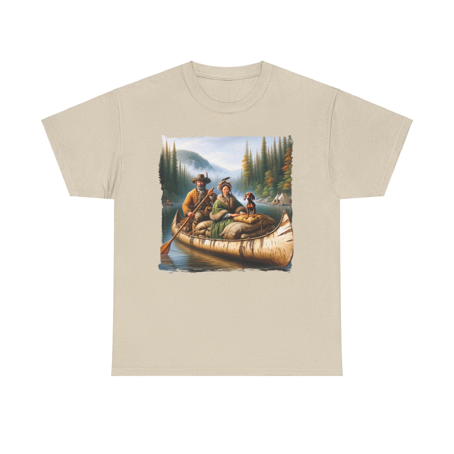 Adventure Awaits: Mountain Couple and Weiner Dog Canoe Trip T-Shirt