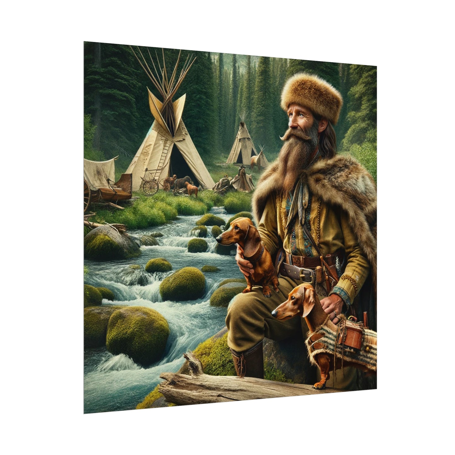 Frontier Companions: A Glimpse into the Wilderness :: Watercolor Paper Poster