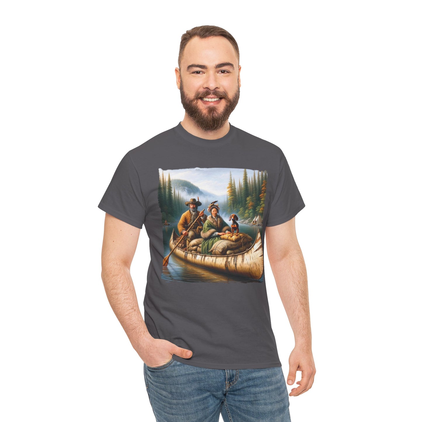 Adventure Awaits: Mountain Couple and Weiner Dog Canoe Trip T-Shirt