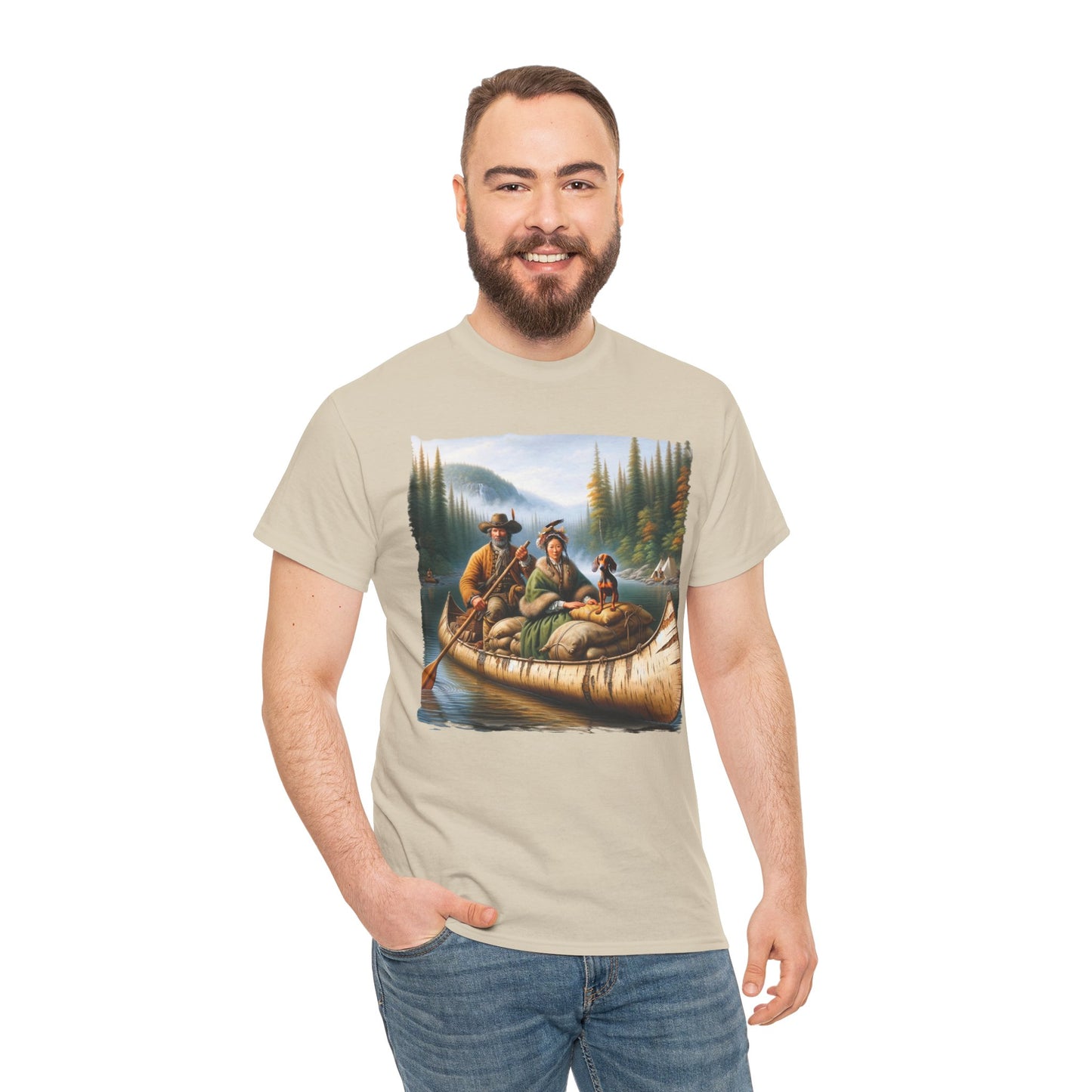 Adventure Awaits: Mountain Couple and Weiner Dog Canoe Trip T-Shirt