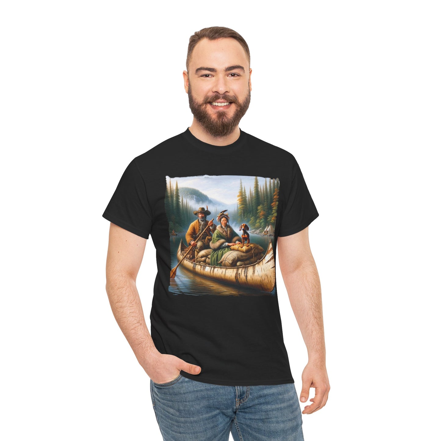 Adventure Awaits: Mountain Couple and Weiner Dog Canoe Trip T-Shirt