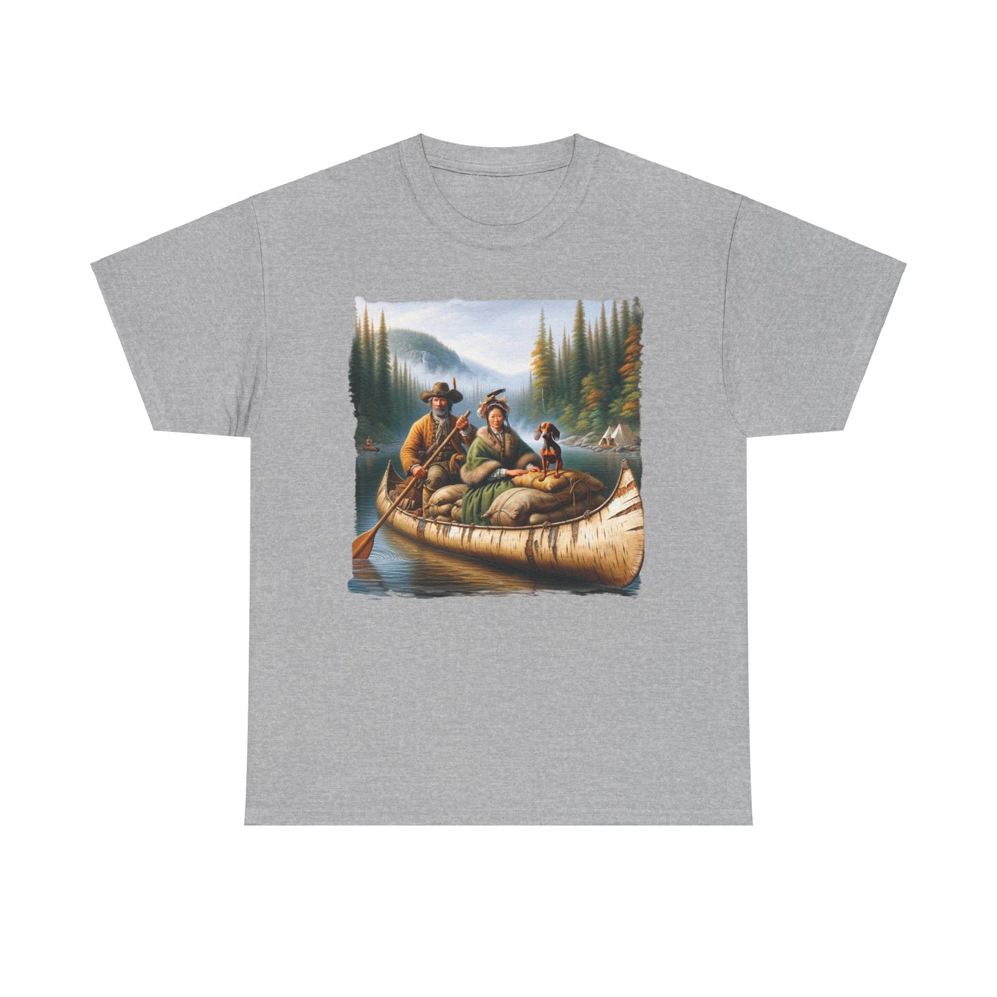 Adventure Awaits: Mountain Couple and Weiner Dog Canoe Trip T-Shirt