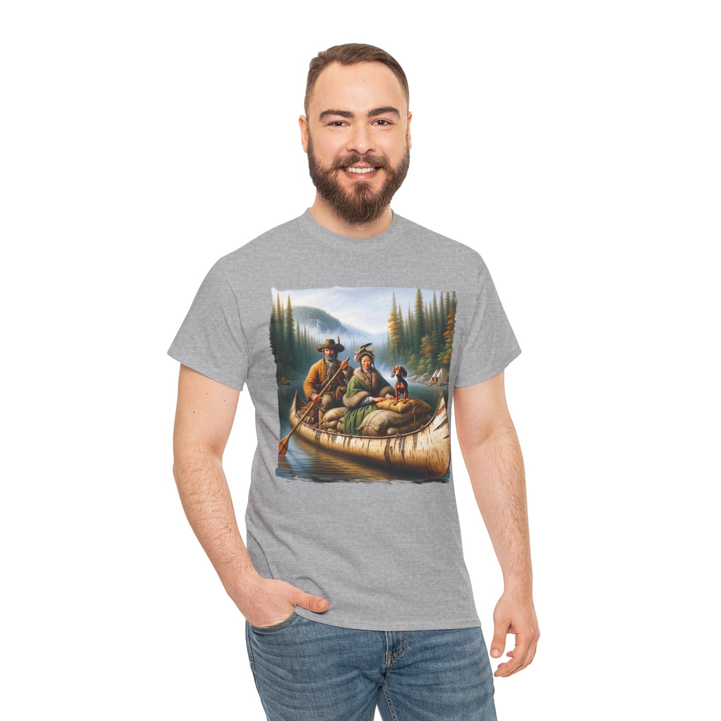 Adventure Awaits: Mountain Couple and Weiner Dog Canoe Trip T-Shirt