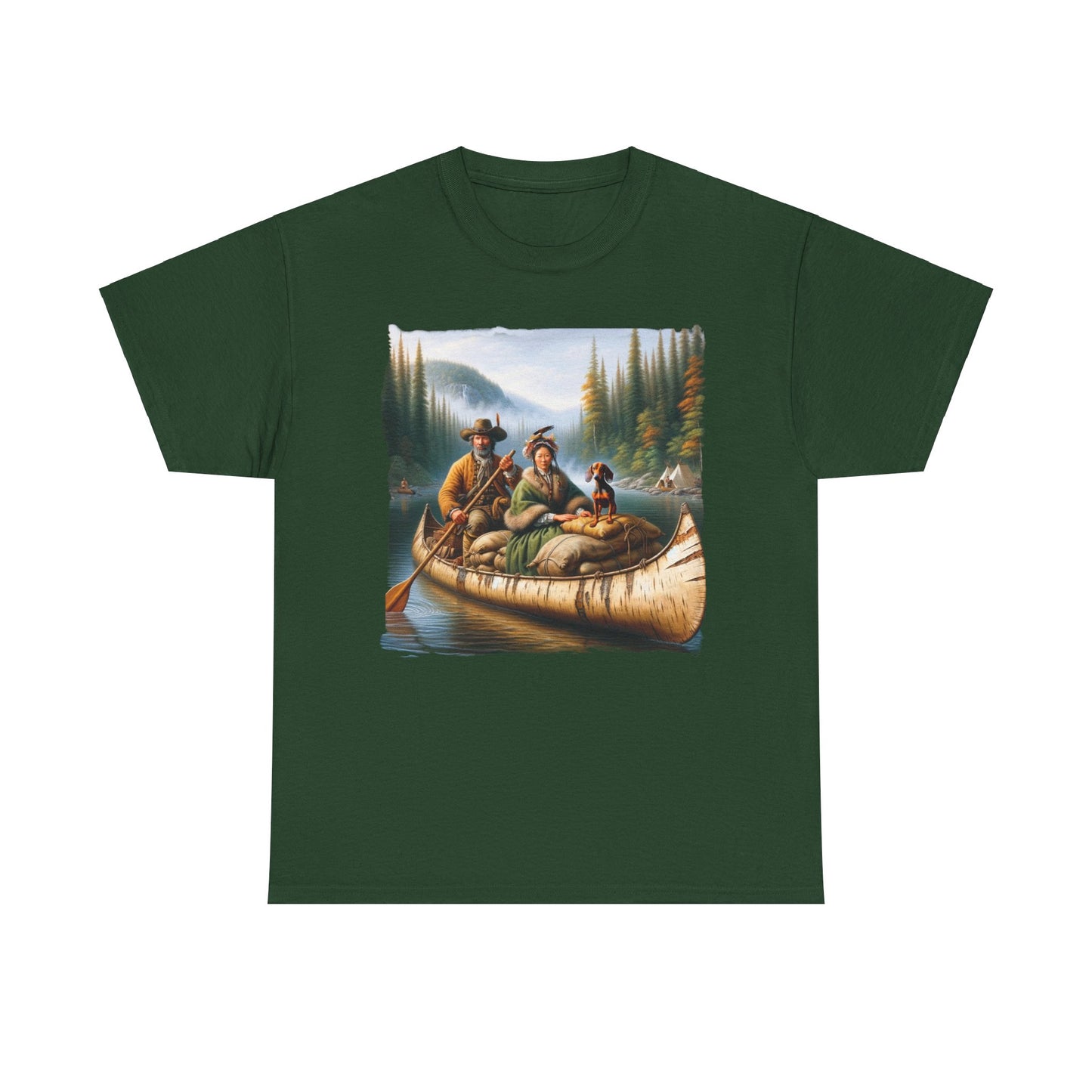 Adventure Awaits: Mountain Couple and Weiner Dog Canoe Trip T-Shirt